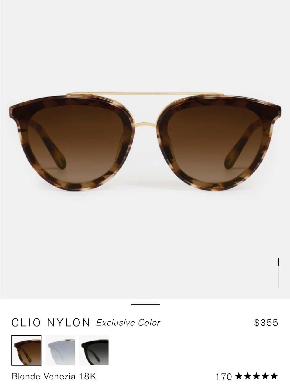 KREWE Clio Nylon Sunglasses - Brown Tortoiseshell with Gold Brow Bar